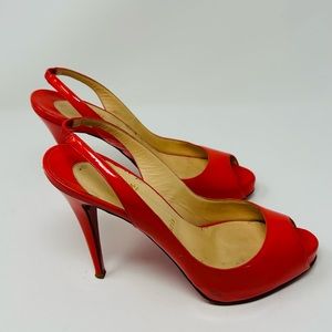 Louboutin PRIVATE NUMBER 120 Coral Patent Sling Pump